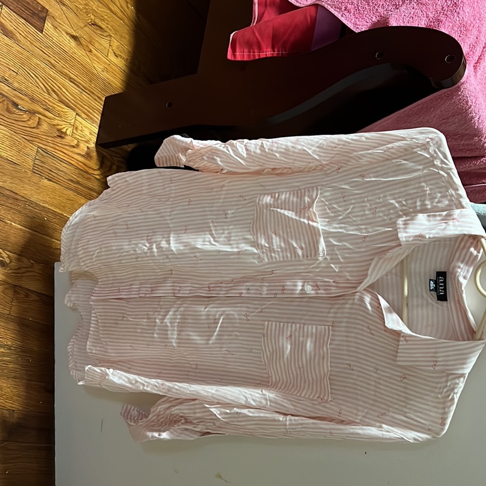 Baby pink button down long sleeve shirt